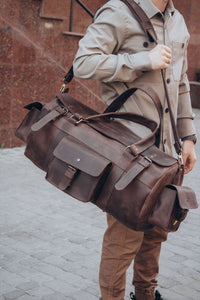 🧳 "Bison" Leather Travel Bag – Handmade Duffel for Men 🐂