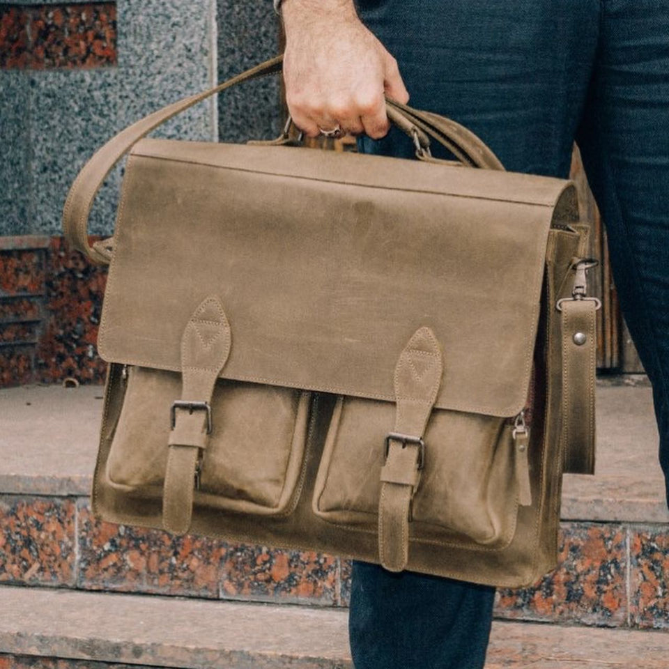 💼 Handmade leather Bronx Briefcase – Vintage crazy horse full-grain cowhide bag 🐂
