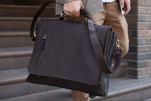💼 Rodger Vintage Leather Messenger Bag for Documents & Laptop – Handmade in Ukraine ✋
