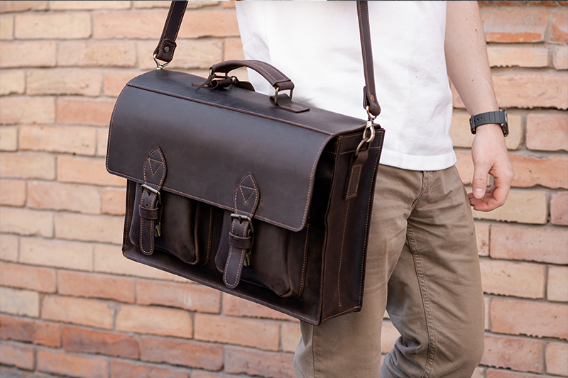 💼 Handmade leather Bronx Briefcase – Vintage crazy horse full-grain cowhide bag 🐂