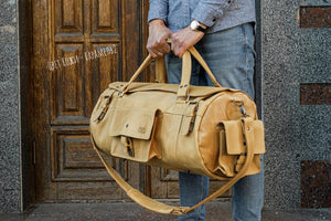 🧳 "Bison" Leather Travel Bag – Handmade Duffel for Men 🐂