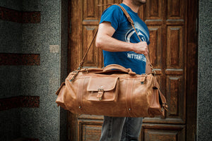 🧳 "Bison" Leather Travel Bag – Handmade Duffel for Men 🐂