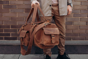 🧳 "Bison" Leather Travel Bag – Handmade Duffel for Men 🐂