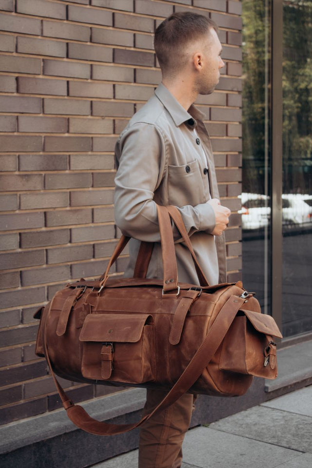 🧳 "Bison" Leather Travel Bag – Handmade Duffel for Men 🐂