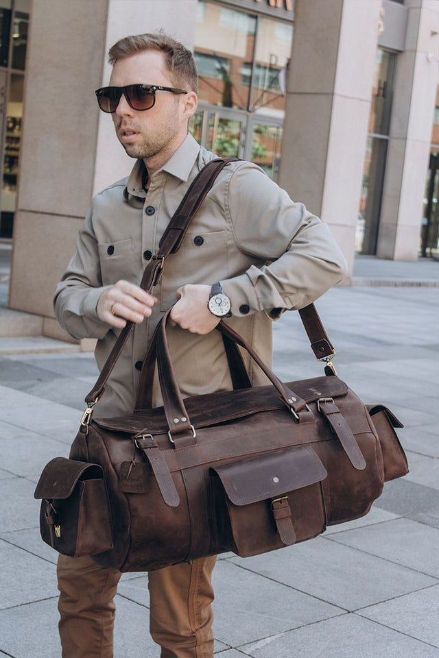 🧳 "Bison" Leather Travel Bag – Handmade Duffel for Men 🐂