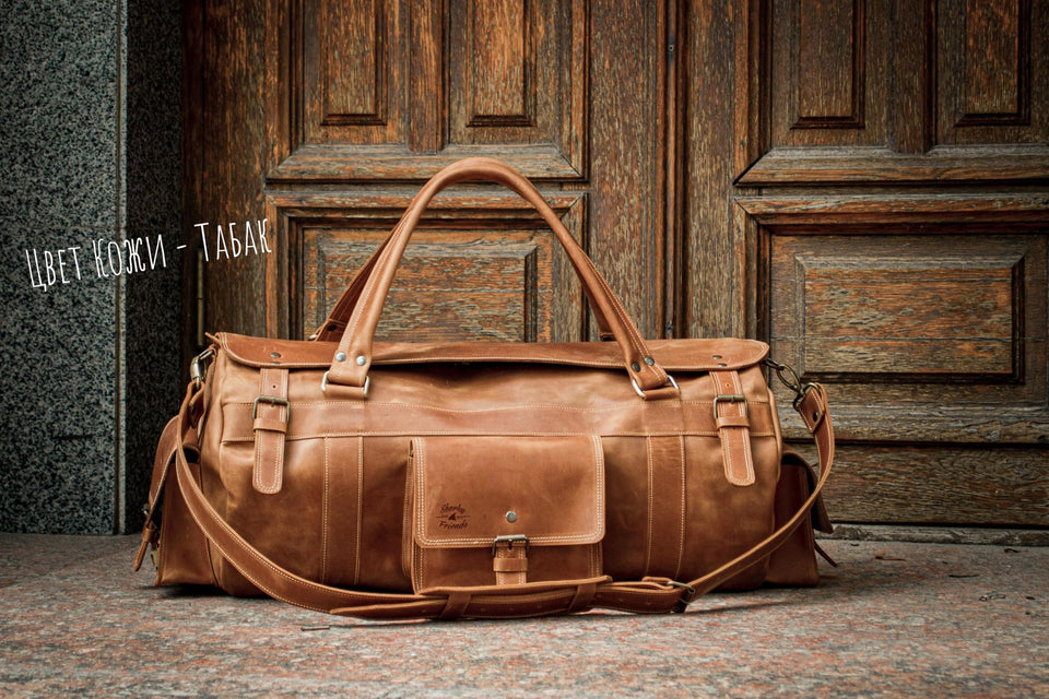 🧳 "Bison" Leather Travel Bag – Handmade Duffel for Men 🐂