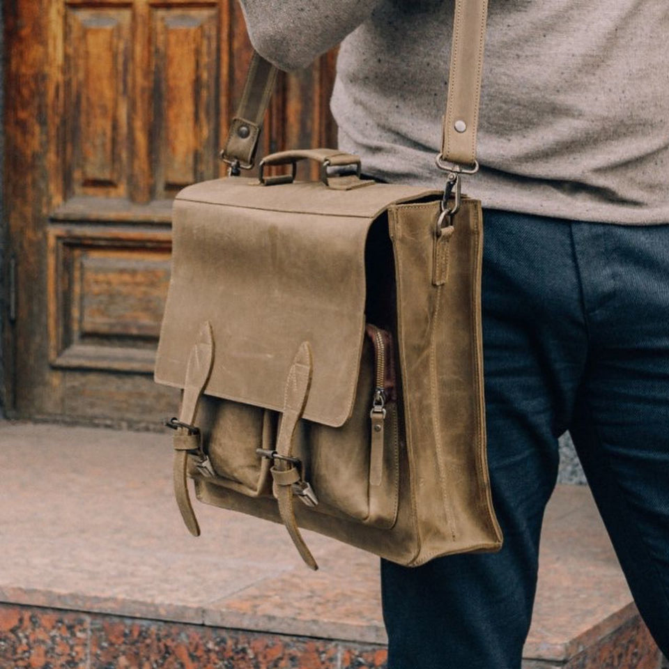 💼 Handmade leather Bronx Briefcase – Vintage crazy horse full-grain cowhide bag 🐂