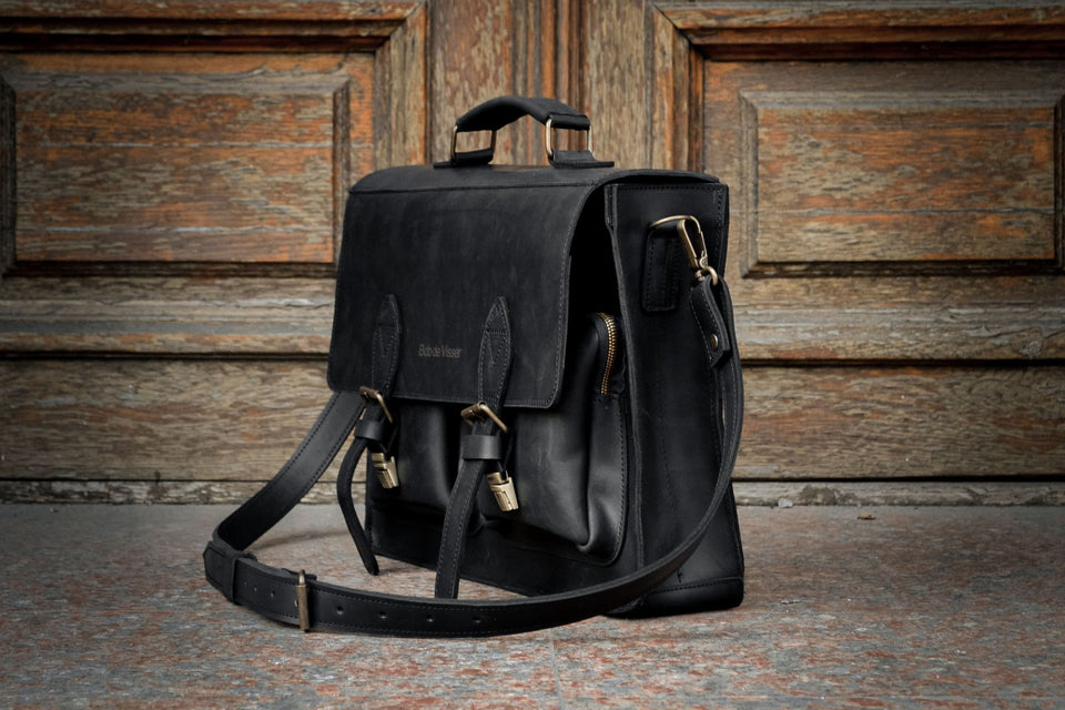 💼 Handmade leather Bronx Briefcase – Vintage crazy horse full-grain cowhide bag 🐂