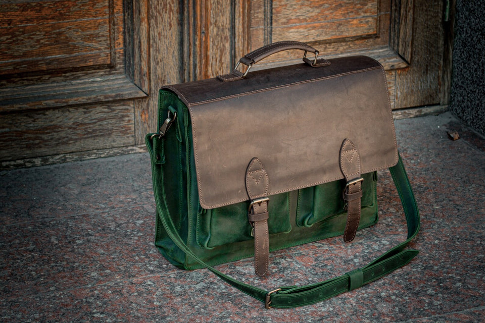💼 Handmade leather Bronx Briefcase – Vintage crazy horse full-grain cowhide bag 🐂